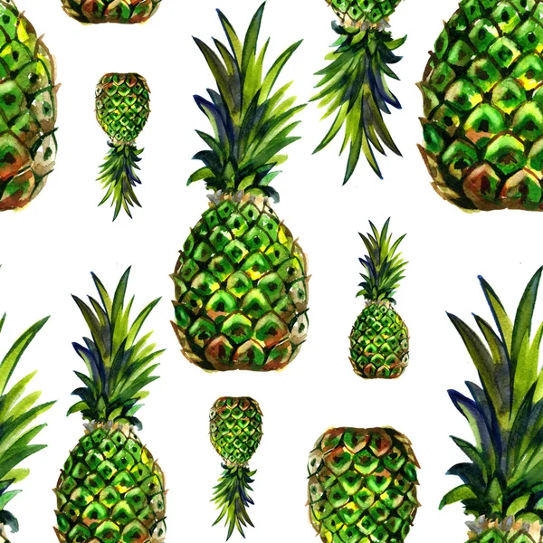 Watercolor summer green pineapple pattern — Stock Photo, Image