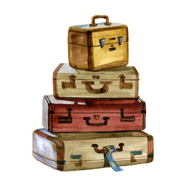 Akvarell bőröndöket az utazáshoz — Stock Fotó