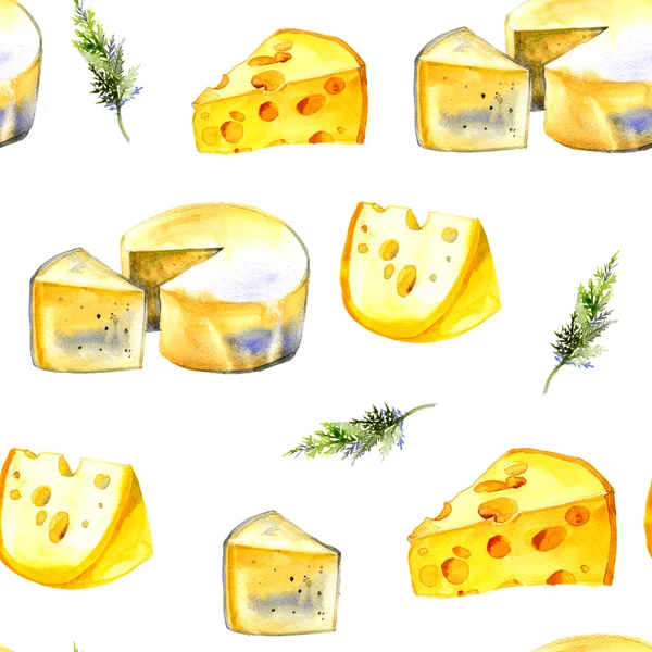 Ακουαρέλα γάλα τυρί μοτίβο — Φωτογραφία Αρχείου