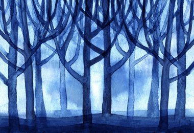 Suluboya mavi Orman ağaçları arka plan