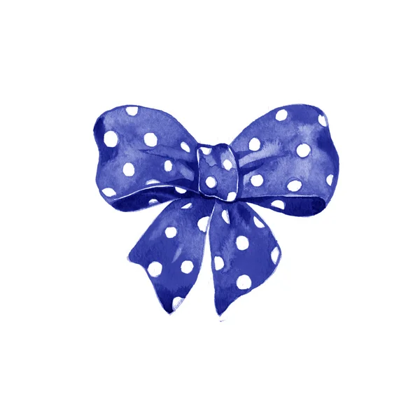 Aquarela azul cetim arco polka dot — Fotografia de Stock