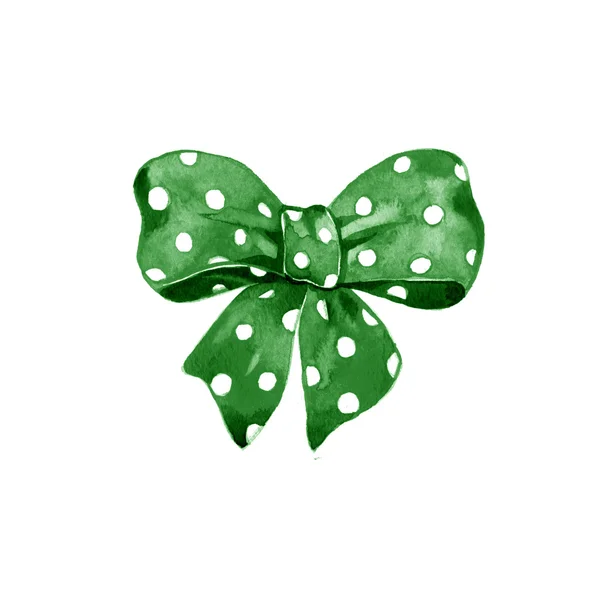 Aquarel satijn groene boog polka dot — Stockfoto