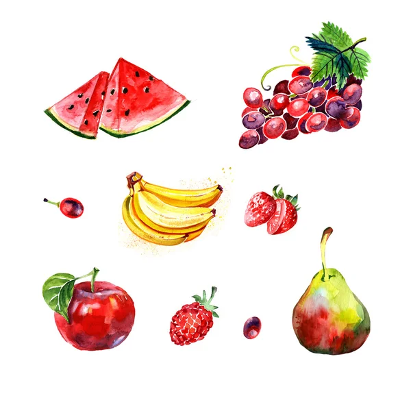 Acquerello set di frutta rossa — Foto Stock