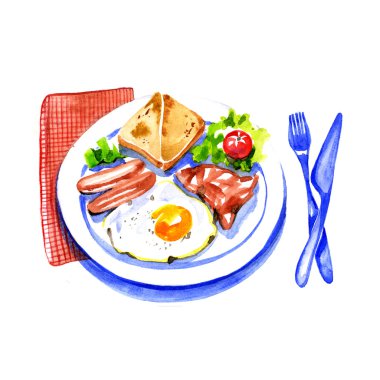 Suluboya İngiliz kahvaltısı pişmiş yumurta