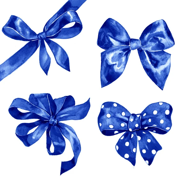 Set fiocco blu acquerello — Foto Stock