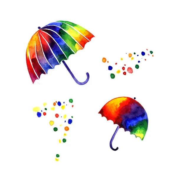 Watercolor sun rainbow umbrellas — Stock Photo, Image