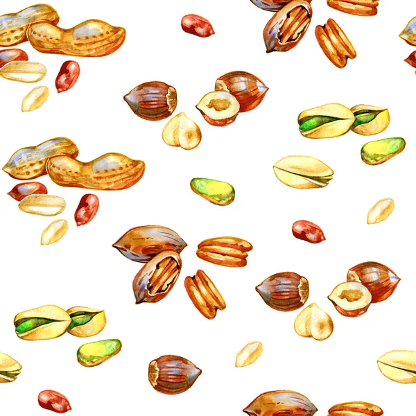 Seamless pattern with watercolor illustrations of nuts — Stock Photo, Image