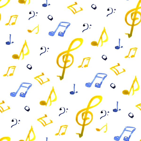 Watercolor music notes pattern on white background — Stock Photo, Image