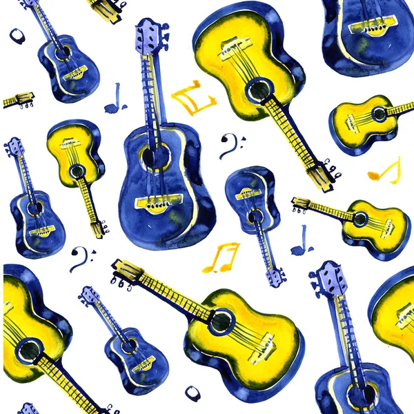 Guitarras patrón semaless, pintado a mano en acuarela —  Fotos de Stock