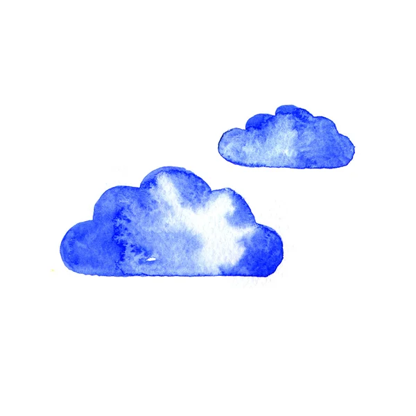 Akvarell kék felhők beállítása a elszigetelt fehér háttér. Kézi festés — Stock Fotó