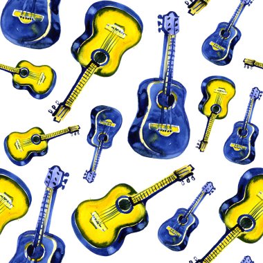 Gitar ile Seamless modeli. Gerçekten suluboya çizimi.