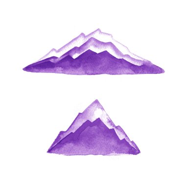 Dağlar. Suluboya resim. Logo öğesi. Resimde. Menekşe.
