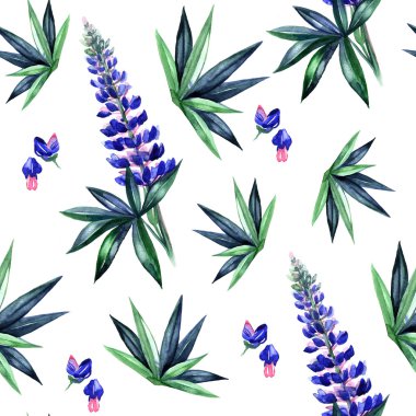 Watercolor lupines seamless pattern. Spring flower. clipart