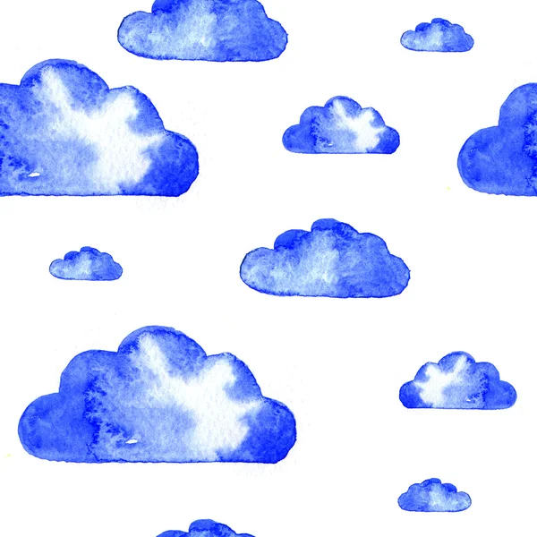 Bezešvé vzor modré akvarel mraky — Stock fotografie