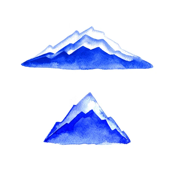 Mountains. Watercolor painting. Logo element. Illustration. Blue — Stock Photo, Image