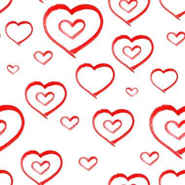 Kırmızı sulu boya kalpleri ile Seamless modeli. Romantik arka plan tasarım.