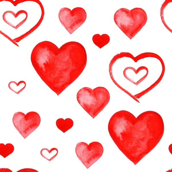 Wzór z czerwone serca akwarela. Projekt romantyczny tło. — Zdjęcie stockowe