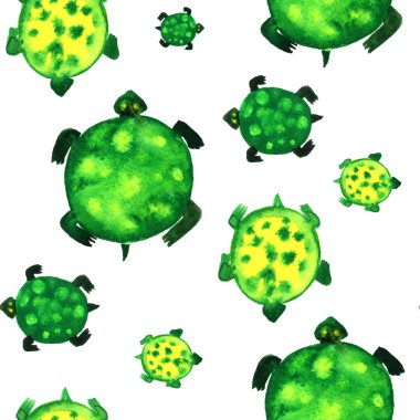 Beyaz zemin üzerine suluboya kaplumbağa seamless modeli