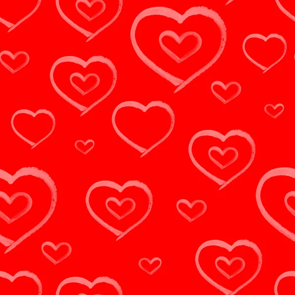 Kırmızı sulu boya kalpleri ile Seamless modeli. Romantik arka plan tasarım. — Stok fotoğraf