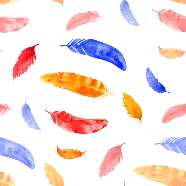 Akvarell färgglad fjäder seamless mönster bakgrundsstruktur — Stockfoto