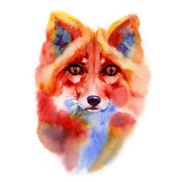 Watercolor Animal selvagem Red Fox mão desenhada retrato ilustração — Fotografia de Stock