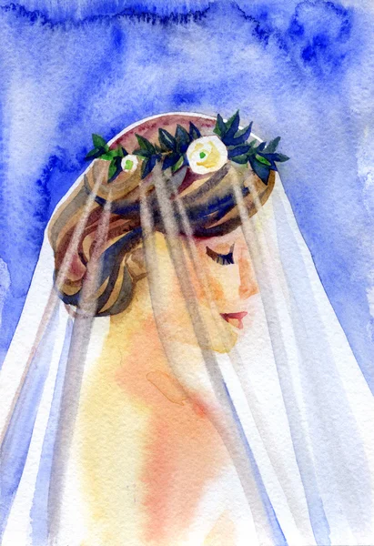 Mariée. Illustration aquarelle. Isolé sur fond blanc — Photo