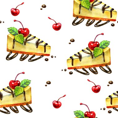 Suluboya cheesecake tatlılar. El boyalı seamless modeli.