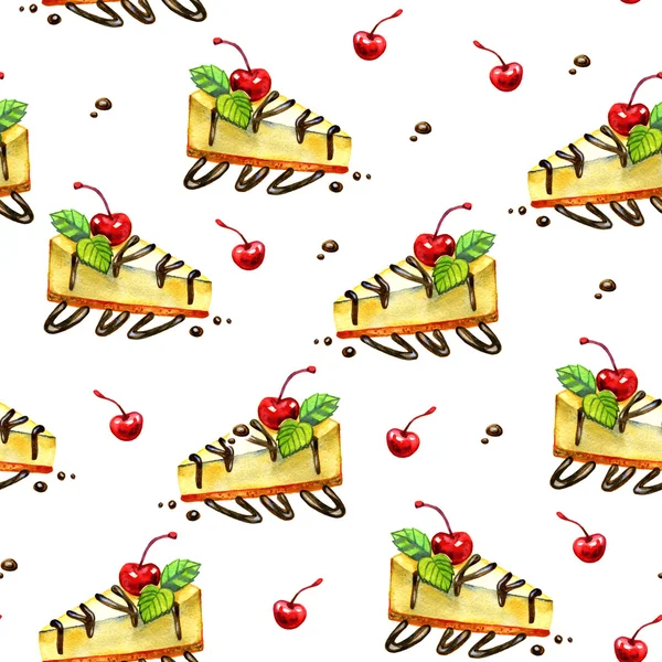 Seamless pattern of Cheesecake. Hand-drawn watercolor art. — Stock Photo, Image