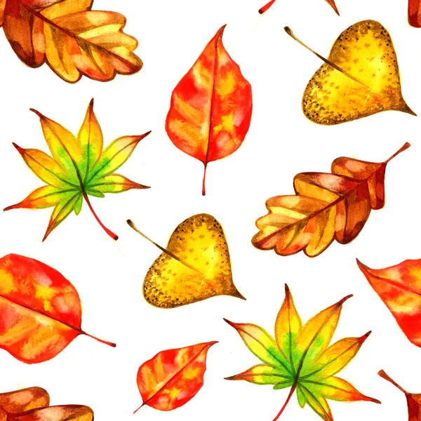 Laranja aquarela pintado outono folhas sem costura padrão — Fotografia de Stock