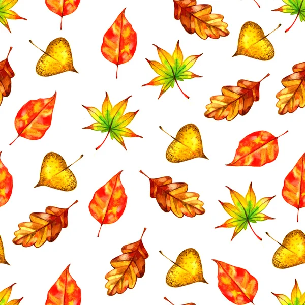 Outono sem costura padrão, pintura artística fundo com folhas amarelas — Fotografia de Stock