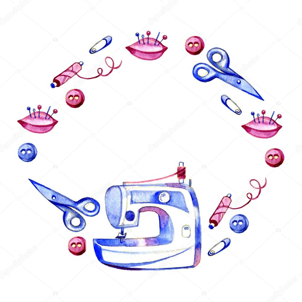 Quadro de várias ferramentas de costura aquarela. bordado . Ilustração de  ©7slonov #119038682, image size:1024x1024