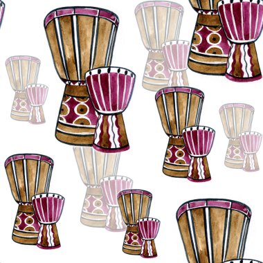 Davul etnik seamless modeli suluboya tarzında.