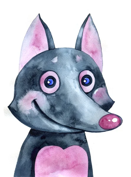 Söta tecknade Wolf. akvarell skog djur illustration. — Stockfoto