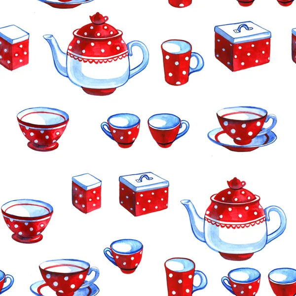 Set of tea collection in vintage style. Seamless pattern. — Stock Photo, Image