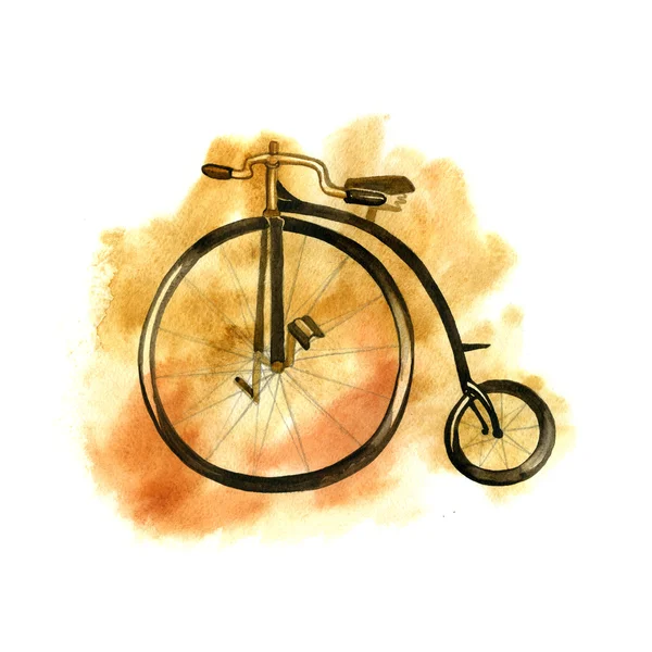 Watercolor illustration of vintage old retro bike — Stock Photo, Image