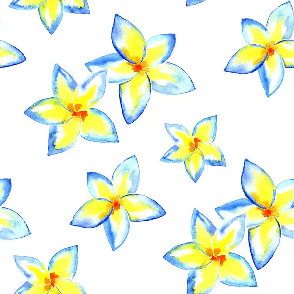 Sömlös akvarell hand målad bakgrund, mönster. Isolerade blå blommor. — Stockfoto