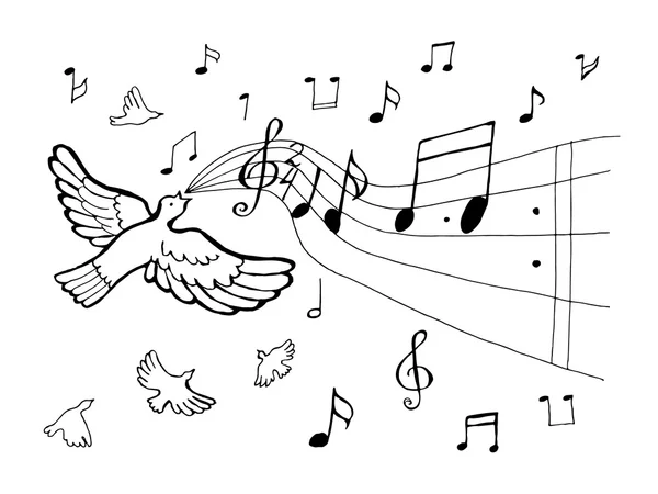 Pták z pěvecké hudební notace — Stockový vektor