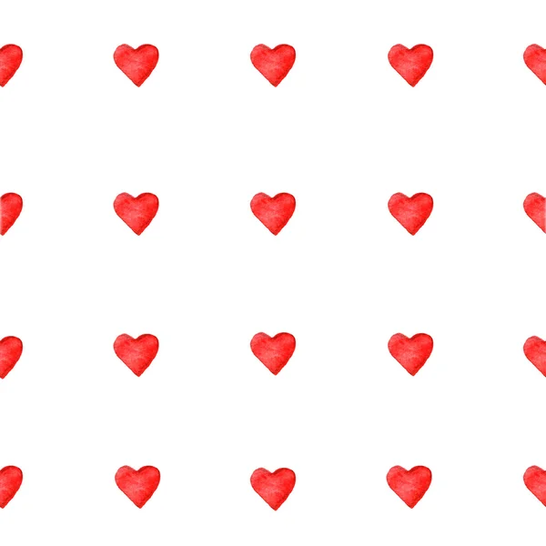 Aquarela vermelho corações sem costura padrão no fundo branco — Fotografia de Stock