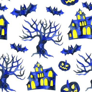 Cadılar Bayramı Balkabağı ve yarasa ile seamless modeli.