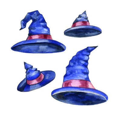 Cadılar Bayramı sembolü, bir mor kurdele ile sulu boya Kara Cadı şapka