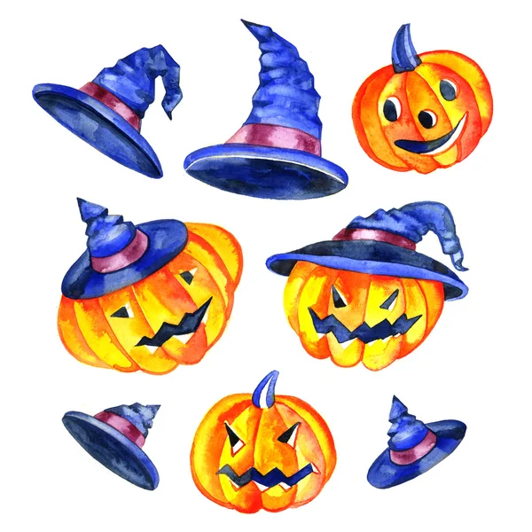 Watercolor Halloween objects collection hand drawn set