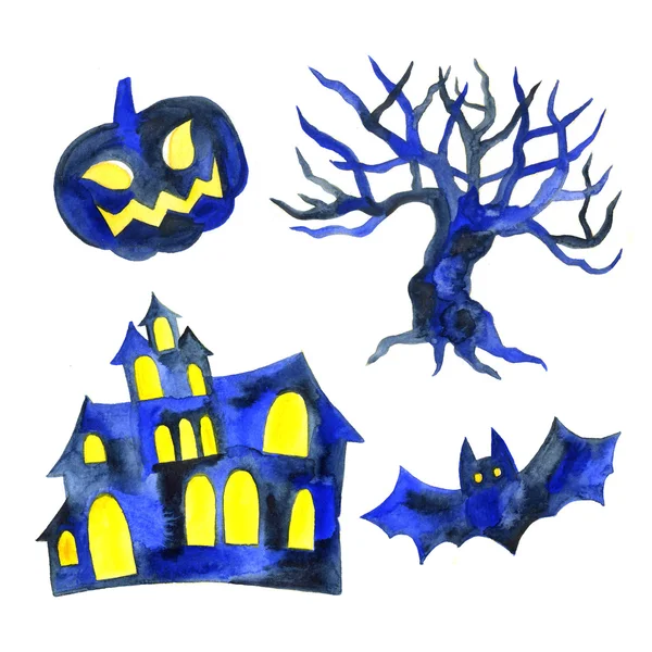 Aquarell-Halloween-Objekte Sammlung handgezeichnetes Set — Stockfoto