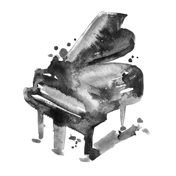 Szkic akwarela fortepian na białym tle — Zdjęcie stockowe