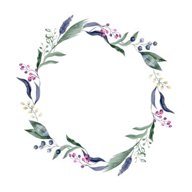 Suluboya okaliptüs zarif bir çelenk ve ardıç. Beyaz arka planda el yapımı egzotik yapraklar ve dallar. Botanik çiçekli illüstrasyon. Tasarım ya da baskı için