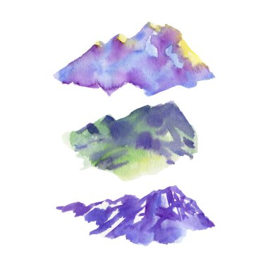 Beyaz arka planda izole edilmiş mavi suluboya dağlar