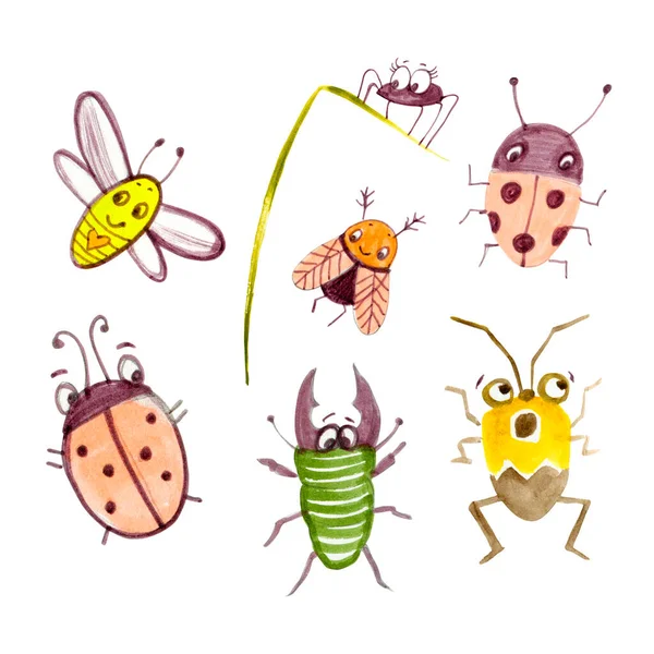 Cute childish cartoon illustration with insects. Great for baby shower, birthday, invitations, invitation cards, blog, — Stock Photo, Image