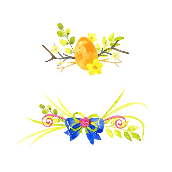 Aquarel Vrolijke paaseieren met bloemen en lentebloemen, geïsoleerd op een witte achtergrond — Stockfoto