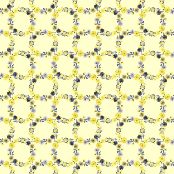 Suluboya parlak yaz deseni sarı ve gri soyut çiçekler — Stok fotoğraf