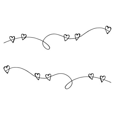 El çizimi vektör kalp ayırıcıları basit bir sanat tarzında. Sevgililer Günü kartları, düğün tasarımları, planlamacılar, hatıra defteri, davetiyeler ve romantik yaratıcı projeler için şirin dekoratif sınırlar