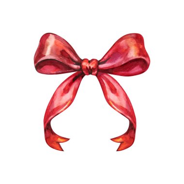 Yumuşak sanatsal darbelerle boyanmış büyüleyici kırmızı suluboya yay. Hediye temalı tasarımlar, festival kartları, tatil dekorasyonu, el işi projeleri, davetiye süsleri ve zarif dekoratif kompozisyonlar için idealdir.